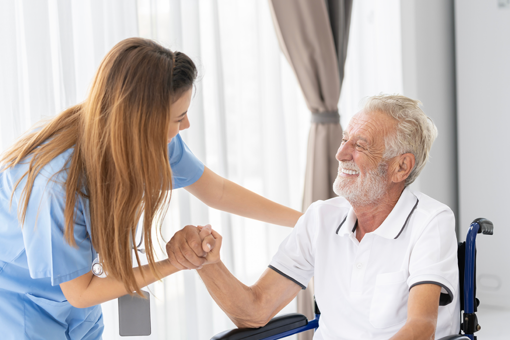 Nurse taking care of an elderly man